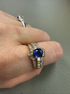 Yellow Gold Sapphire and Diamond Ring - size 7 1/2
